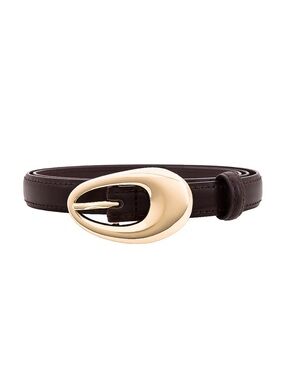 Revolve Gold Oval Buckle Brown Leather Dress Belt